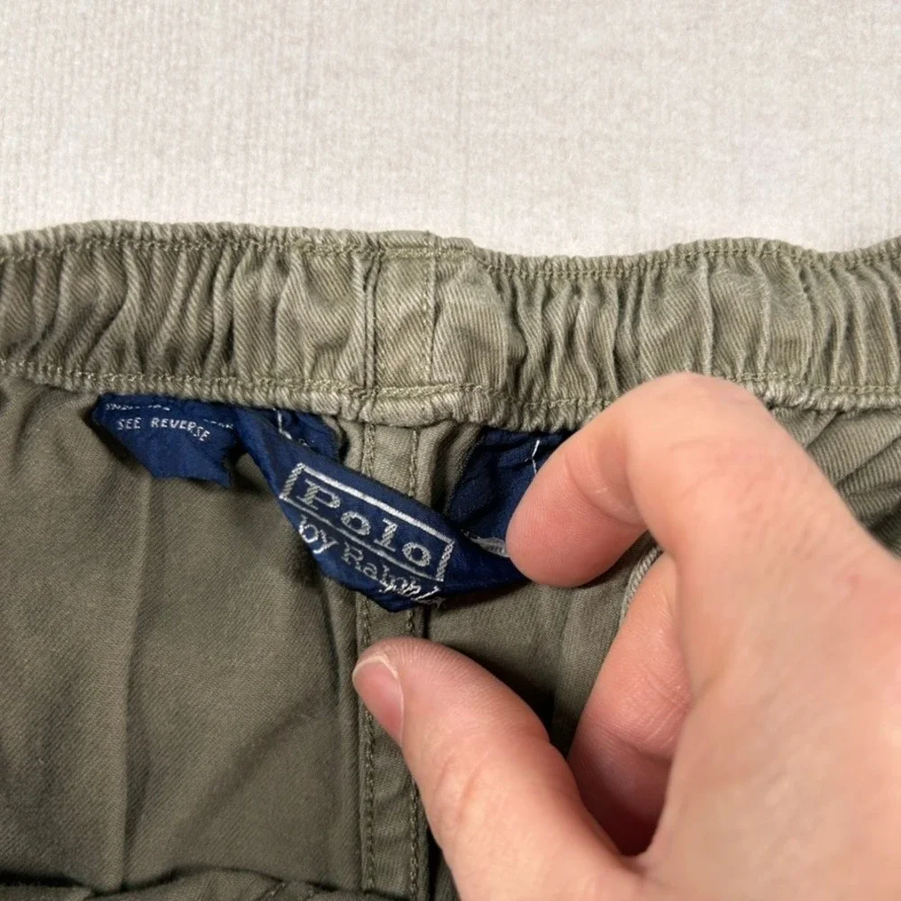 Vintage Polo Ralph Lauren Shorts Mens L Brown Army Green Elastic Baggies Pony 5